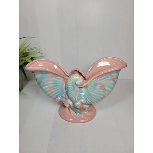 Vintage Royal Haeger Double Nautilus Shell Vase, Pink and Turquoise Planter R322 - Picture 2 of 6
